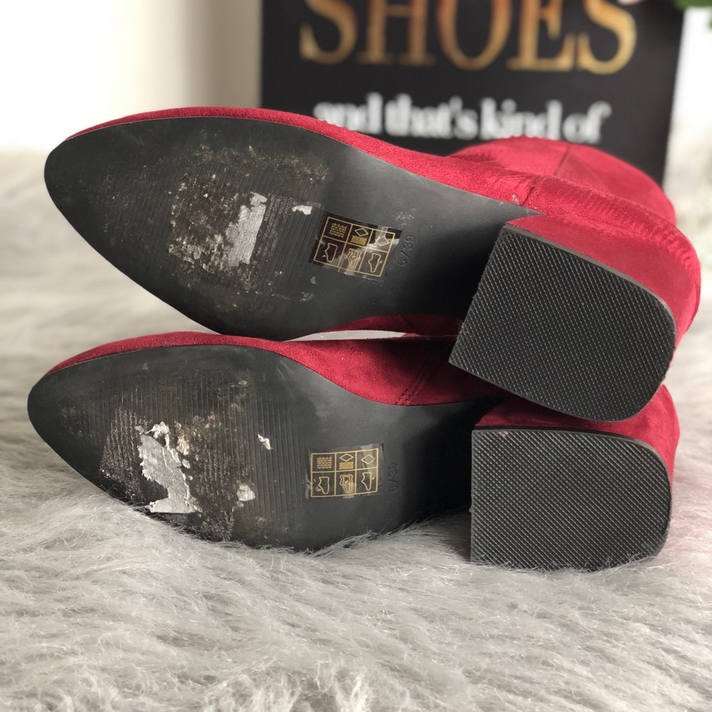 Top Shop Berry Suede Vegan Gold Side Zip Bootie - Picture 7 of 8